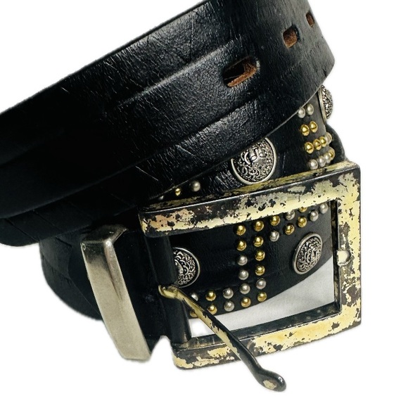 Vintage Code Azure Medusa & Grecca Studded Black Genuine Leather Belt size 38 - Picture 8 of 8